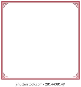 Red elegant square frame with oriental ornaments on corners. Design print for greeting cards, wedding invitations, restaurant menu, royal certificates. 25A
