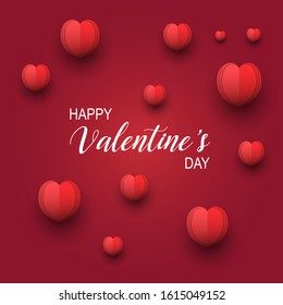 Red Elegant Valentines Day Background with 3d Heart Shapes