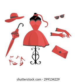 Red elegant vector dress set