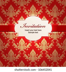 Red elegant vector greeting card with damask elements