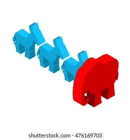 Red Elephants against blue donkey. Symbols of USA political party. Democrats vs Republicans. Elections in  United States
