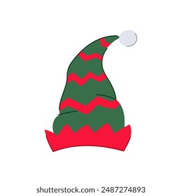 red elf santa hat cartoon. noel cap, cute winter, claus head red elf santa hat sign. isolated symbol vector illustration