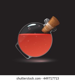 Red elixir in the bottle game icon. Vector design for app user interface
