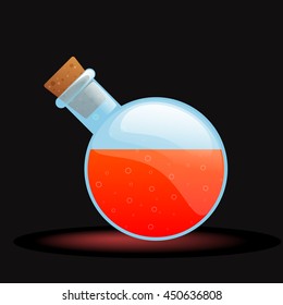 Red elixir in the bottle game icon. Vector design in cartoon style for app user interface