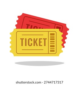 Red and ellow ticket icon isolated on white background.