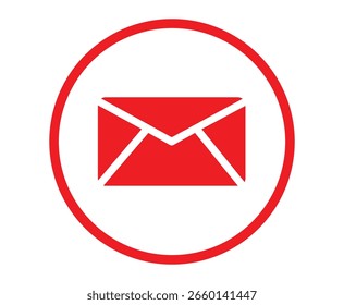 Clipart rojo del icono del sobre del correo electrónico – Símbolo del correo del papel blanco en el ilustrador rojo del Vector del círculo.