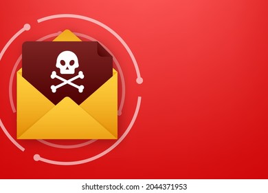 Red email virus. Computer screen. virus, piracy, hacking and security, protection. Vector stock illustration.