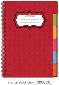 red embossed spiral notebook with blank label ready for text