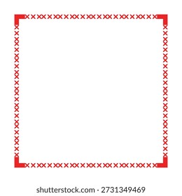 Marco bordado rojo con fondo blanco, espacio de copia para texto y diseño