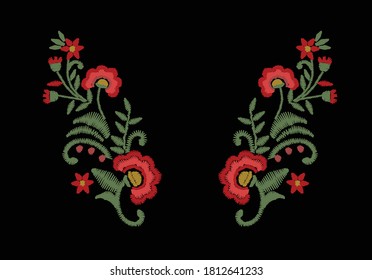 Red embroidery hand drawn rose design