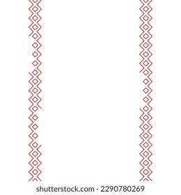 Red embroidery on a white canvas