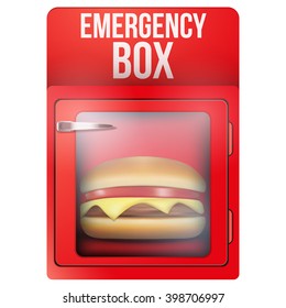 Red emergency box with hamburger. Vector Illustration isolated on white background.