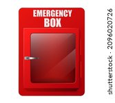 Red emergency box template. Storage for rescue equipment and emergency alarm first aid hazard warning and vector evacuation signal.