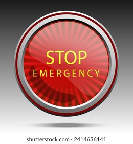 Red emergency button or stop button for manual pressing. Vector symbol design illustration