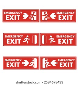 Red emergency  exit signs on a white background with copy space