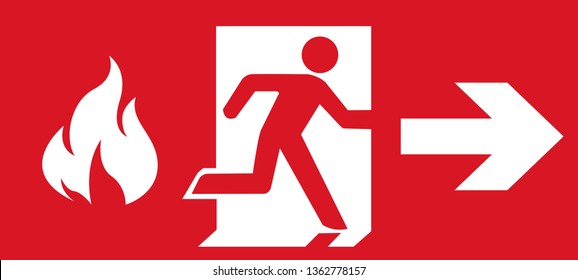 Red Emergency Fire Exit Sign.