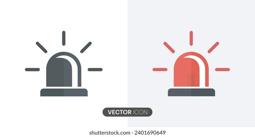 Sirena roja de emergencia de ambulancia o policía, icono de señal de alarma en estilo plano. Diferentes variaciones del símbolo icono en la atención policial de seguridad estilo de señal de luz.ilustración vectorial. 