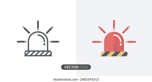 Sirena roja de emergencia de ambulancia o policía, icono de señal de alarma en estilo plano. Diferentes variaciones del símbolo icono en la atención policial de seguridad estilo de señal de luz.ilustración vectorial. 