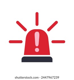 Red Emergency siren icon with exclamation point symbol in flat style. Business concept for web, marketing,banner, mobile app and graphic design elements. Police alarm,Medical alert vector illustration