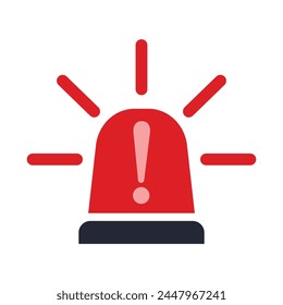 Red Emergency siren icon with exclamation point symbol in flat style. Business concept for web, marketing,banner, mobile app and graphic design elements. Police alarm,Medical alert vector illustration