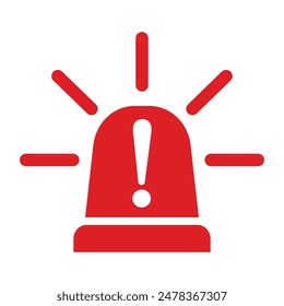 Red Emergency siren icon with exclamation point symbol in flat style. Business concept for web, marketing,banner, mobile app and graphic design elements. Police alarm,Medical alert vector illustration