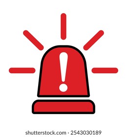 Red Emergency siren icon with exclamation point symbol in flat style. Business concept for web, marketing,banner, mobile app and graphic design elements. Police alarm,Medical alert vector illustration