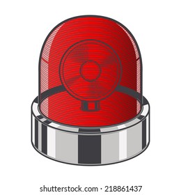 Red emergency siren isolated on a white background. Color line art. Retro design. Vector illustration.