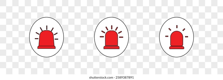 Red emergency siren vector icon. Police alarm warning sign isolated on white background.