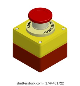 red emergency stop button. Actions in a dangerous situation. Realistic 3d vector on white background