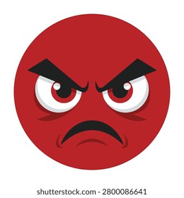 A red emoji face with a scowling expression and furrowed eyebrows, conveying anger or frustration, digital illustration