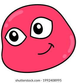 cabeza de emoji rojo sonriendo con mejillas de chubby, emoticono de caja de ilustraciones vectoriales. dibujo de icono de garabato