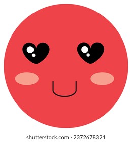 Red emoticon with heart-shaped eyes on white background