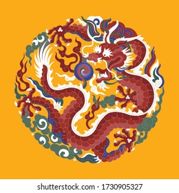 Red emperor dragon flying with flame ball