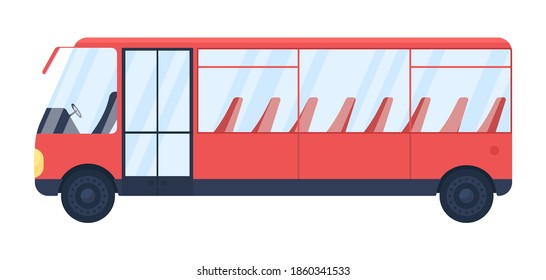 Red empty bus flat color vector object. Truck for driving passengers. City transit. Town infrastructure. Public transportation isolated cartoon illustration for web graphic design and animation