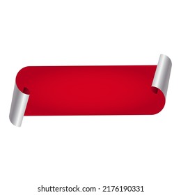 Red Empty Curl Paper Tag Or Banner On White Background.