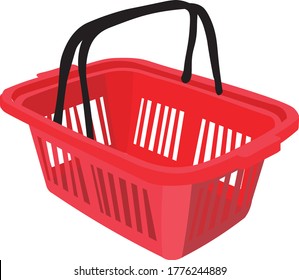 Cesta de compras de plástico rojo vacío con mangos negros