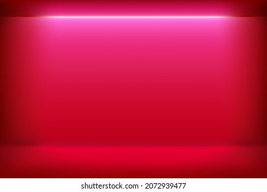 Habitación roja vacía con luz de neón vívida. Ilustración vectorial realista