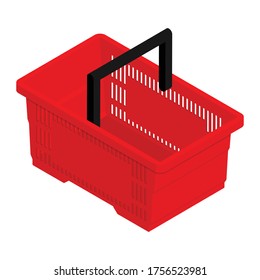 Cesta roja vacía de compras aislada en un fondo blanco. Vista isométrica. Vector