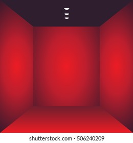 Red Empty studio abstract background. The interior of a dark room with the lower lamps.