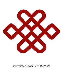 Red Endless Knot symbol of Tibetan Buddhism on a white background. Vector illustration of an eternal spiritual icon.
