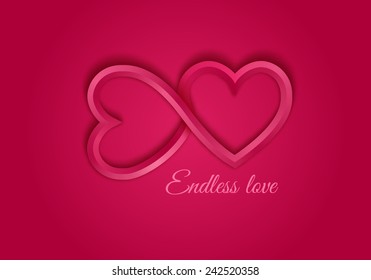 Red endless love symbol. Two 3d hearts. Valentine's day stock vector illustration.