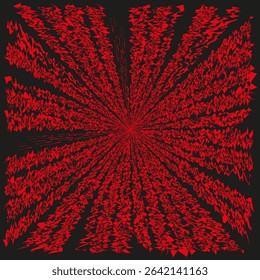 Red energy burst. Dynamic radial pattern. Exploding abstract shape. Vector impact zone.