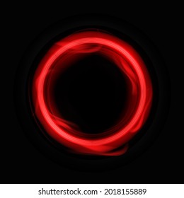 Red energy circle template. Round frame with flashes plasma waves with glowing digital banner glitter on dark vector surface