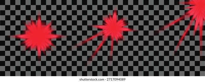 Explosión de energía roja con rayos de luz dinámicos y efecto de explosión estelar aislado sobre fondo transparente