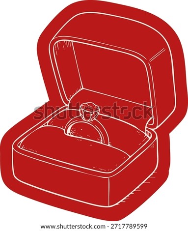 Red engagement ring box illustration with diamond ring handdrawn romantic valentines proposal symbol isolated on transparent background