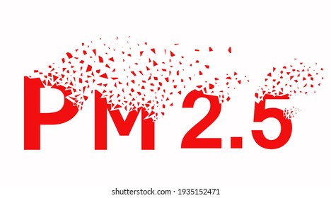 Red English letters PM2.5 shattered to shreds, weather problems, vector illustration.