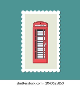 Red english phono booth stamp flat design