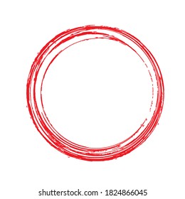 Rotes Enso-Symbol einzeln auf Weiß. Rund gegossenes Element. roter Pinselstrich, heller Hintergrund. Logo-Design-Element. Enso Zen Symbol. Kreislaufkünstlerisches Zeichen. Lippenstift-Rundspur