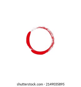 Red enso symbol, vector icon. Brush stroke circle isolated on white. Buddhist enso symbol, hand painted sign. Round shape, frame. Grunge ink drawn circle. Yoga, harmony shape template.