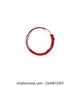 Red enso symbol, vector icon. Brush stroke circle isolated on white. Buddhist enso symbol, hand painted sign. Round shape, frame. Grunge ink drawn circle. Yoga, harmony shape template.